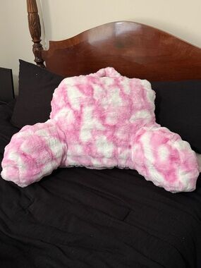 Comfort Bay Pink and White Faux Fur Bedrest Pillow